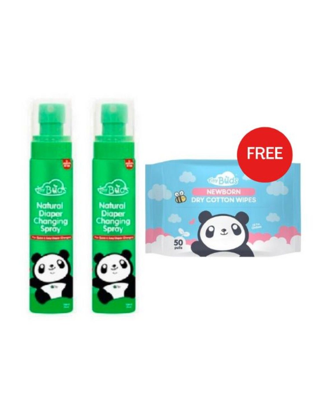 Tiny Buds Natural Diaper Changing Spray (120ml) x 2 + FREE Dry Cotton